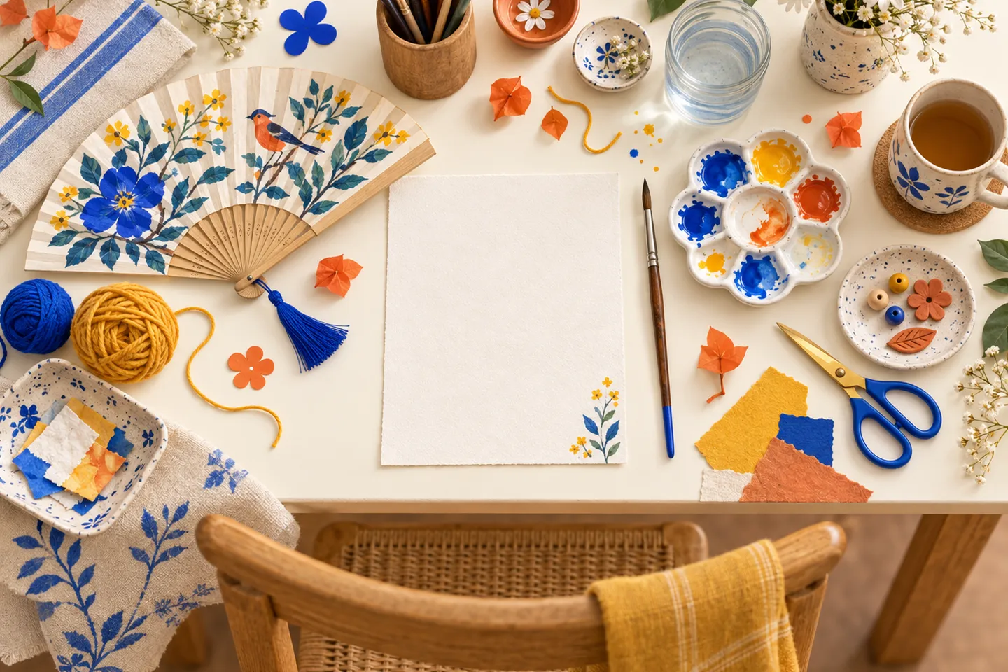 A workshop table at Gubbi Art Club, mid-session