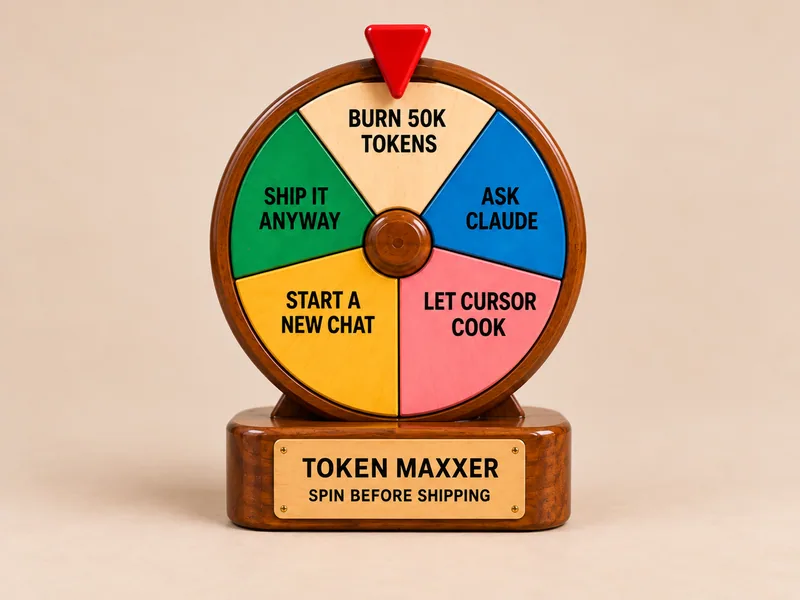Token Maxxer, a wooden prize wheel with five coloured segments on a rosewood base with a brass plaque